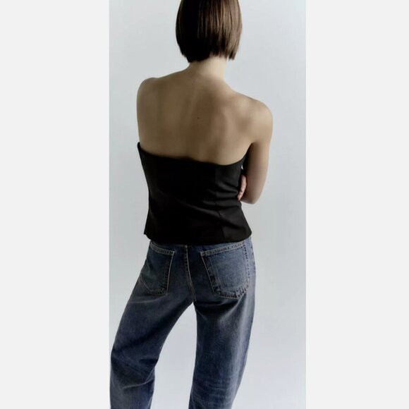 ZARA NEW WOMAN SS22 BLACK Zippered ASYMMETRIC BUSTIER - Size S NEW WITH TAG! - Picture 4 of 11